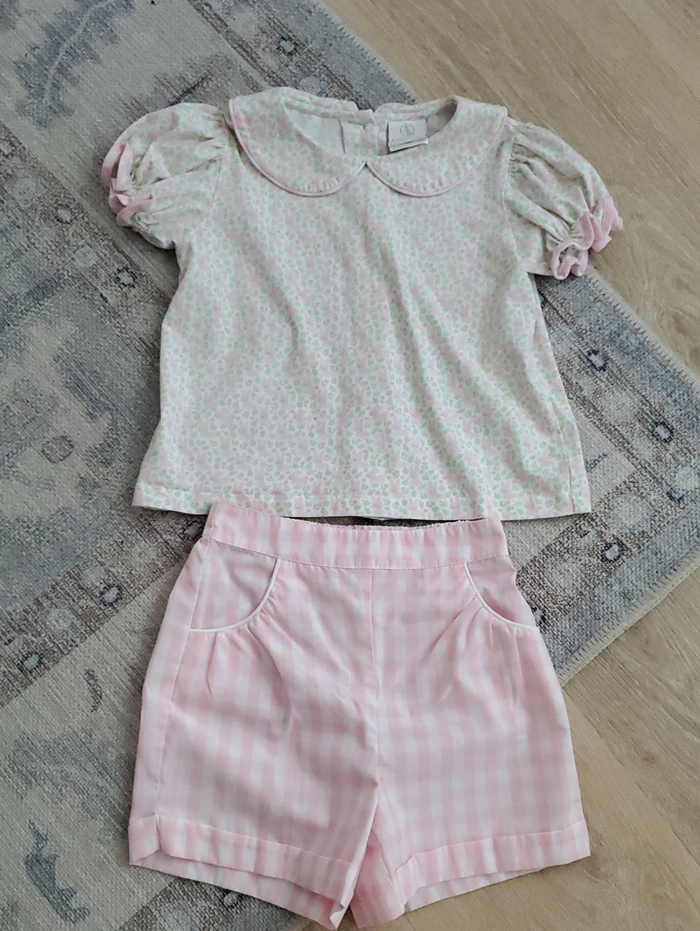 Lullaby Set Girls Pink Floral Bunny Gingam Peter Pan Collar Set Outfit Sz6/6x